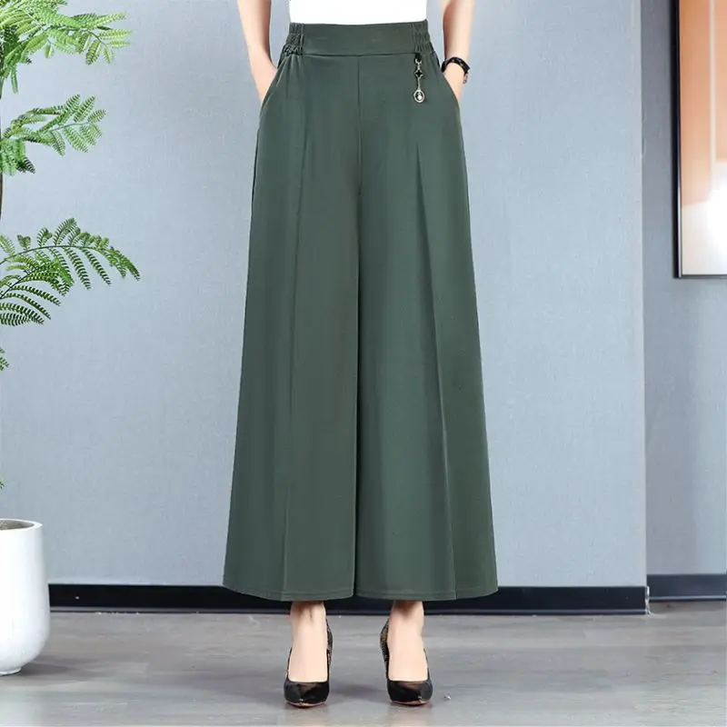 Women Summer Simplicity Loose Large Size Appear Thin Solid Color High Waist Cropped Pants Women Clothes Casual All-match Pants