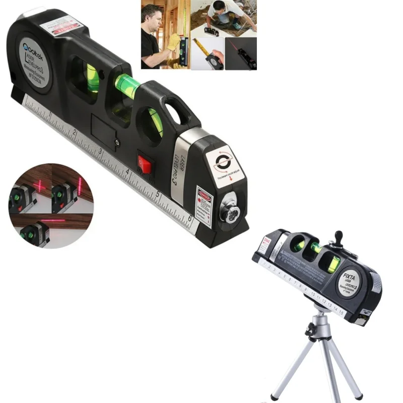 Home Multi-function High Precise Laser Leveling Instrument Steel Ruler Straight Line Laser Level Aligner Vertical Measure Tape