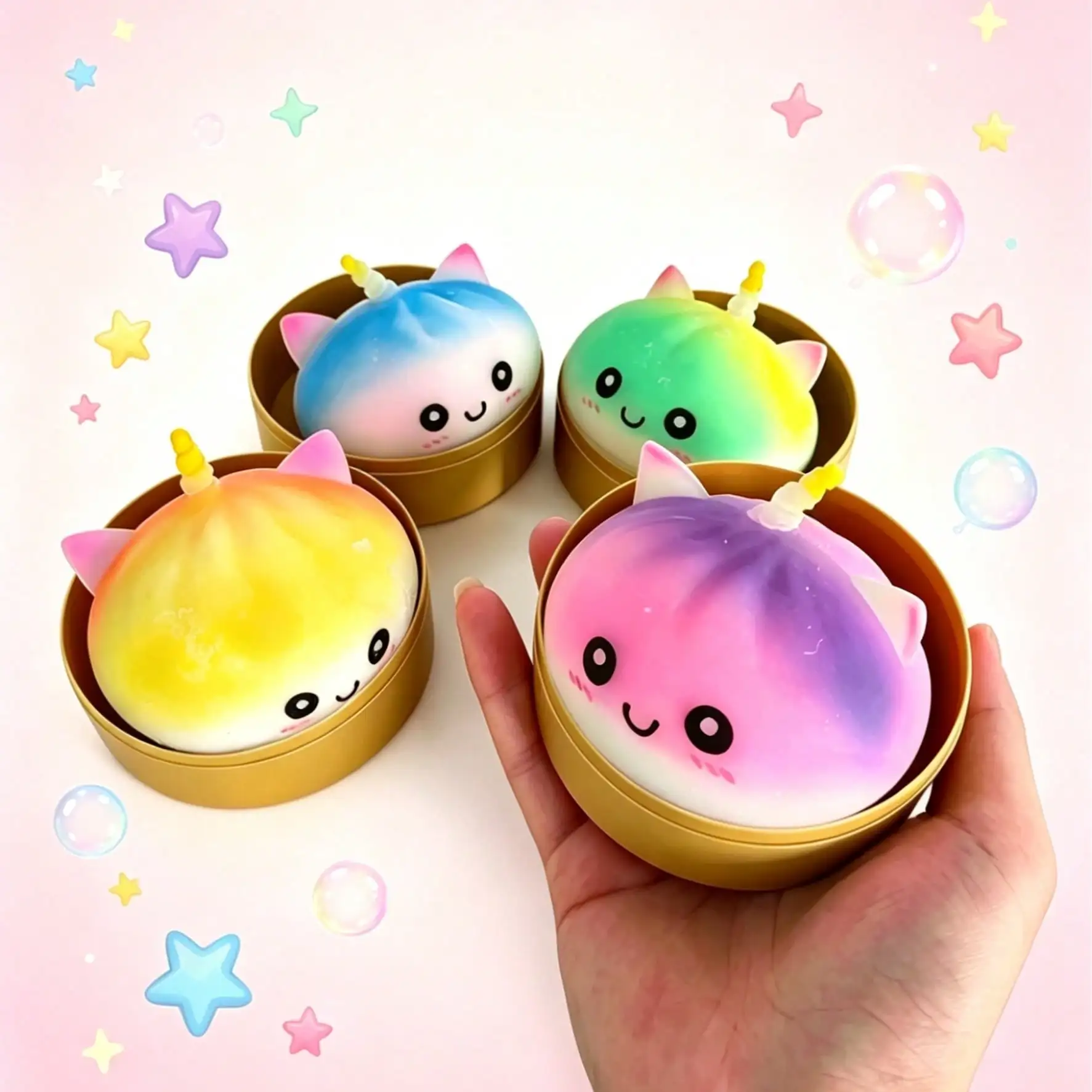 Image of 10*10*6cm Einhorn-Katzen-Squishy-Spielzeug in Box, TPR Farbverlauf Weiches Formbares Fidget-Spielzeug, Stressabbau ASMR Entspannungsgeschenk Dekoration