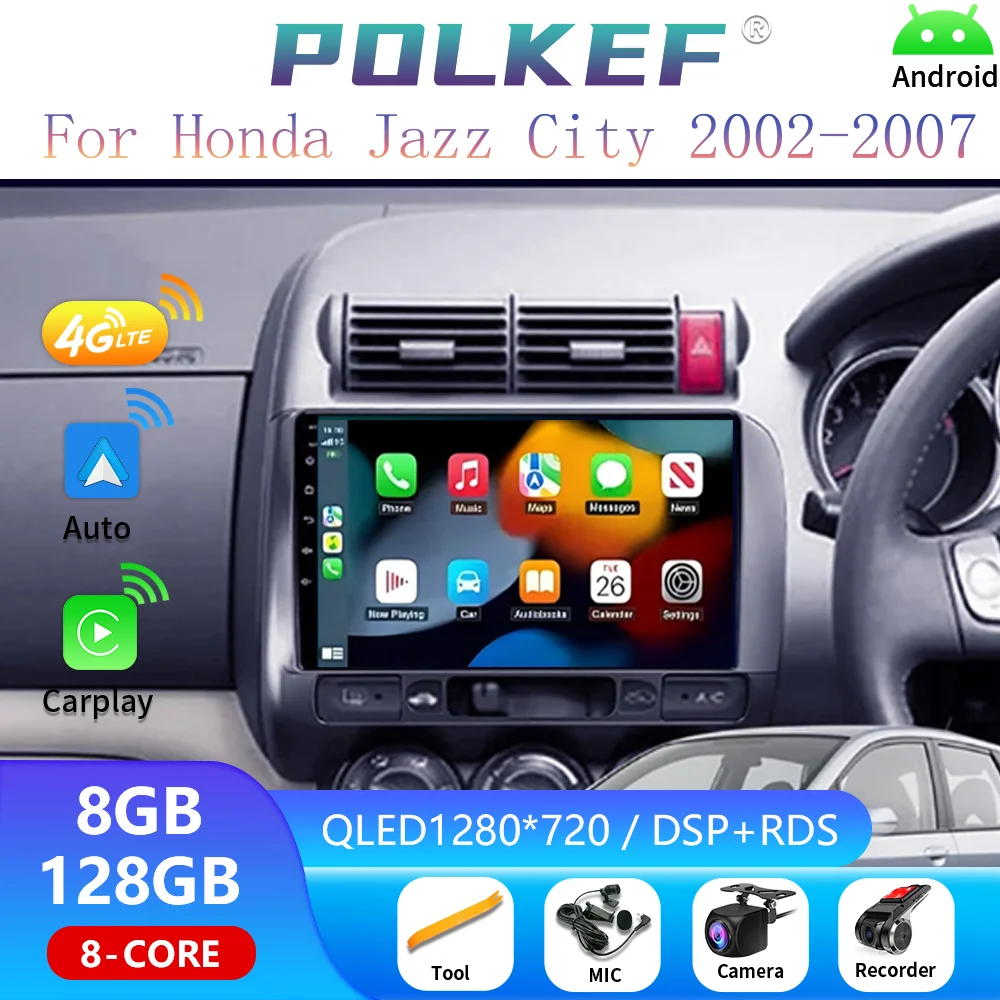 

For Honda LHD JAZZ City 2002 - 2007 GPS Carplay Stereo Head Unit BT DVD QLED 4G 2 Din Android 14 auto Car Radio Multimedia