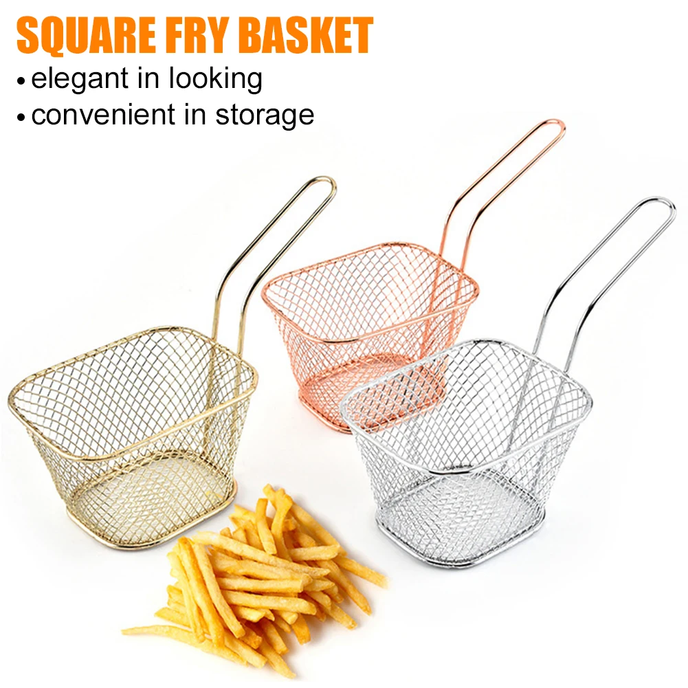 

Mini Square Fry Basket,Metal French Fries Chips Holder with Handle,Desk Food Presentation Mesh Basket,Kitchen Accessories Tools