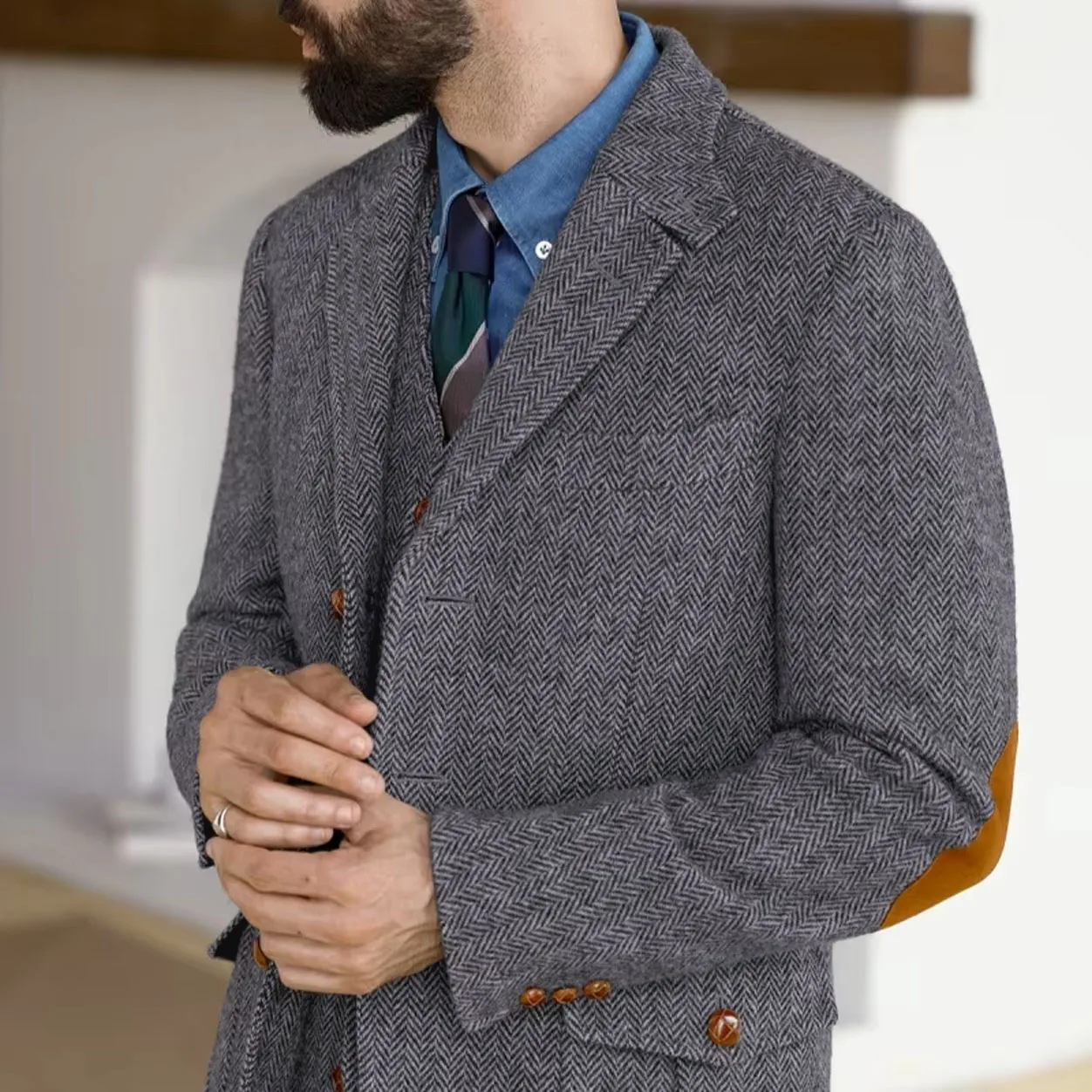 

Herringbone Tweed Tweed Hunting Casual Blazers Autumn/Winter Vintage British Men's Suit Jacket Fashionable Gentleman Wedd Attire