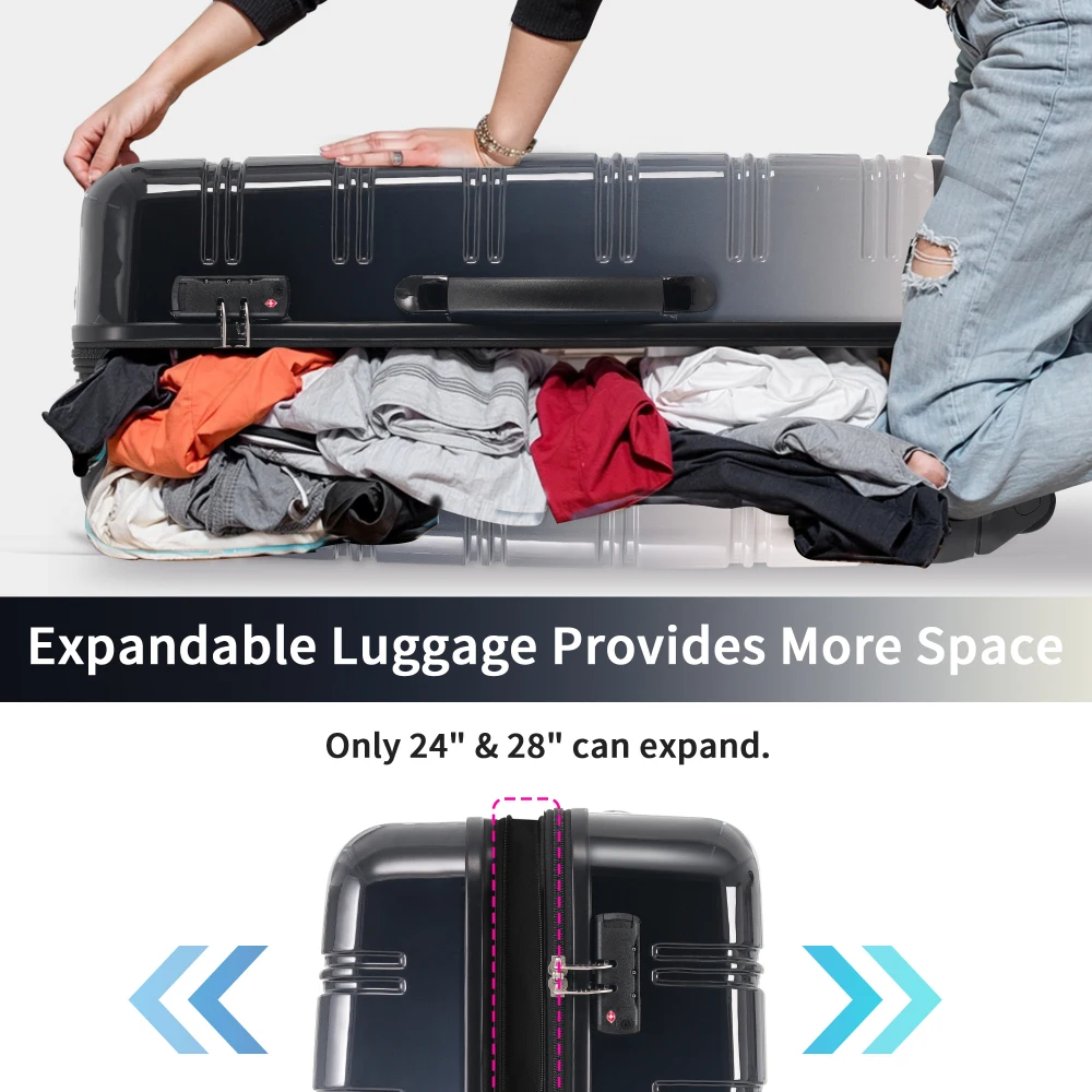 Hardshell Luggage Sets 3 Piece Gradient Color Expandable Suitcase Spinner Wheels TSA Lock Lightweight 20" 24" 28" Available
