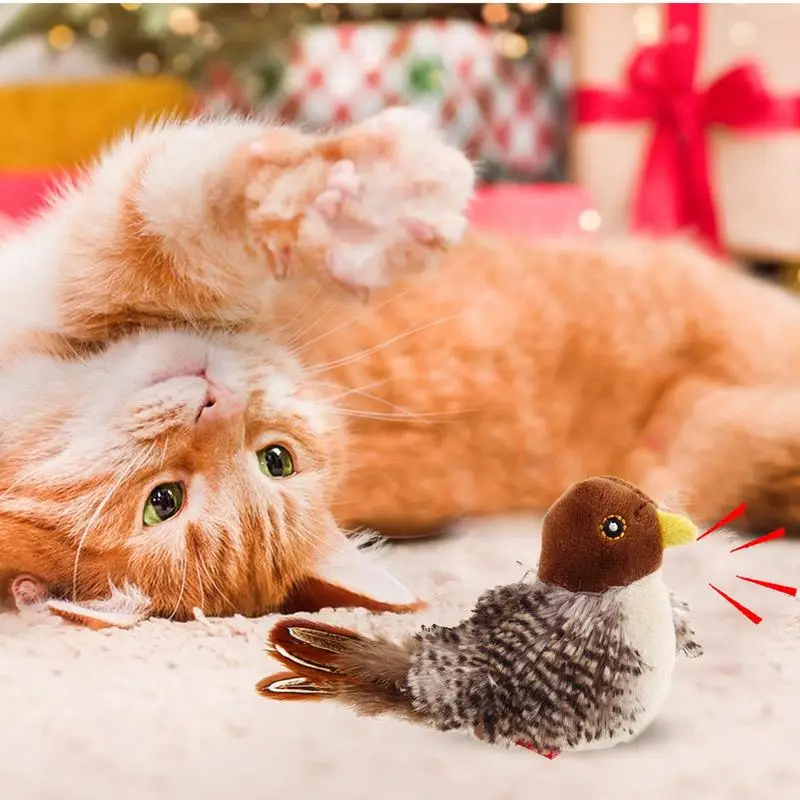 Interactive Electronic Cat Toy Sparrow Shaped Bird Simulation Sound Toy Plush Cats Pets Teasing Toys Kitten Chirping Bird Toys