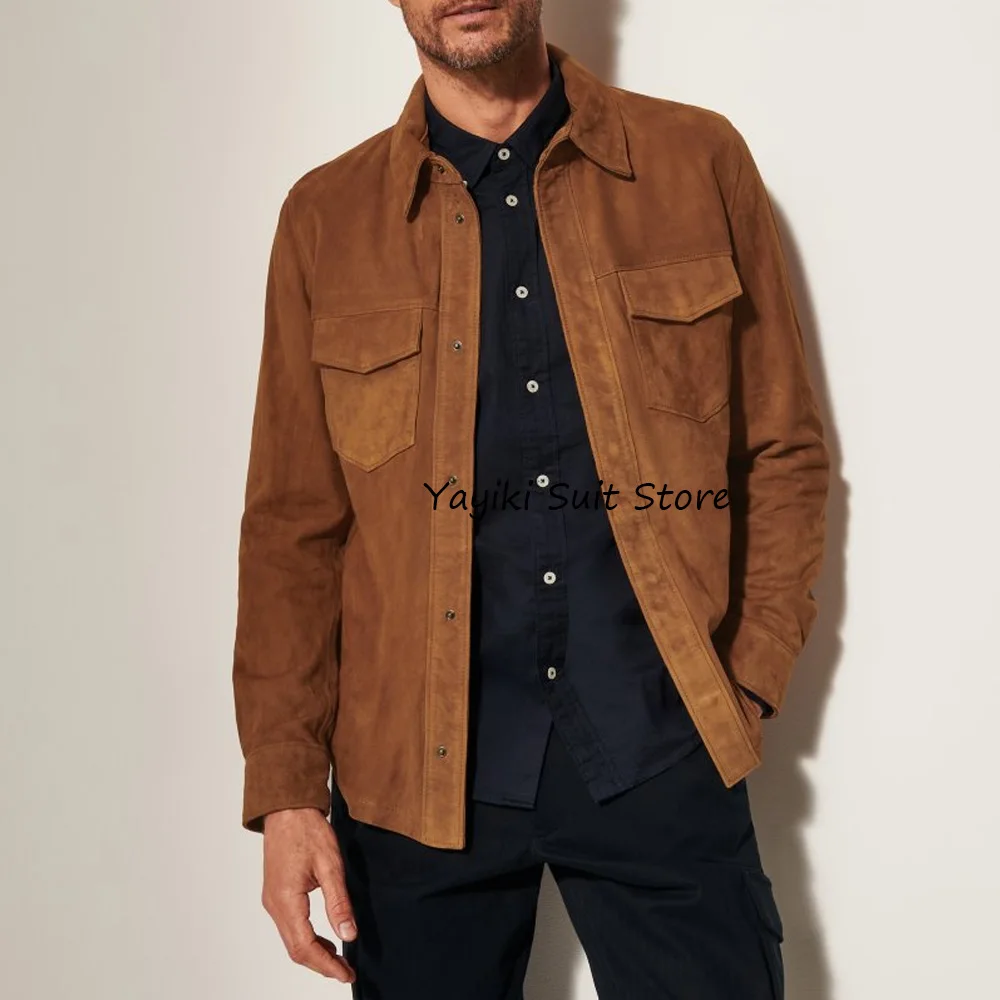 

Мужские повседневные куртки для мужчин, модный костюм из замши, два кармана с клапанами и лацканами, однобортные новые костюмы, блейзер