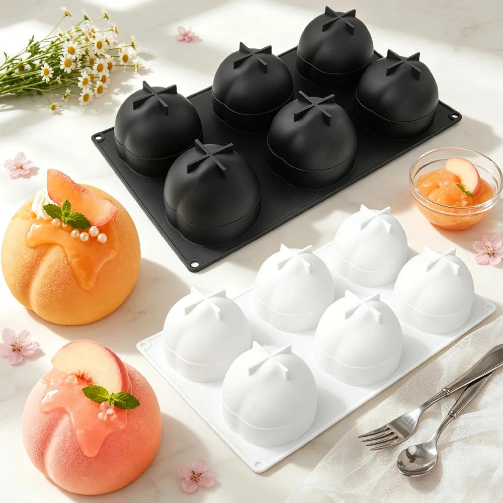 1 or 6-Cell Peach Design Silicone Fruit Mousse Cake Mold Food Grade Baking Mould Chocolate Cake Mold Dessert Baking Tools