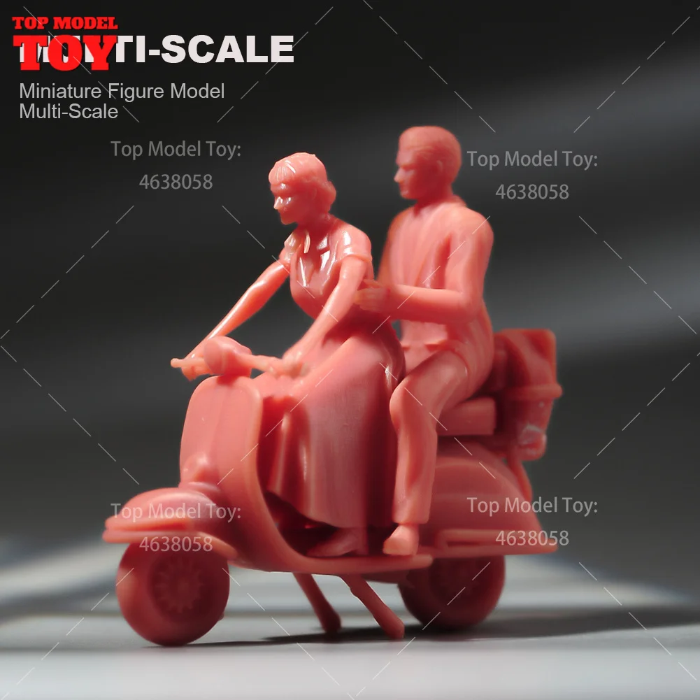 Painted Miniatures 1/64 1/43 1/87 Couples Riding Electric Bike Female Male Scene Figure Dolls Unpainted Model For Cars Vehicles