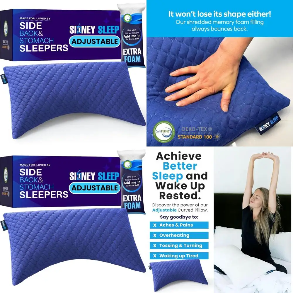 

Подушка Queen Size с регулируемой высотой из измельченной пены с эффектом памяти для сна на боку и на спине - комфорт и облегчение боли в плечах