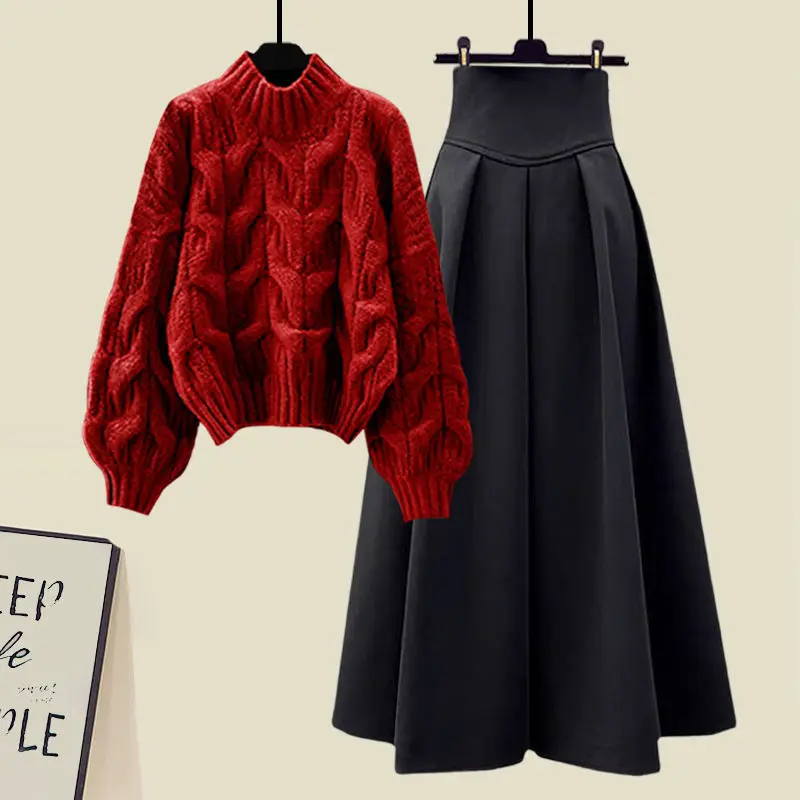 2024 Autumn Fashion Knitted Suit Slim 2 Piece Skirt Set women Casual Elegant Sweater Tops + Women Outwear Casual Y2k Long Skirt