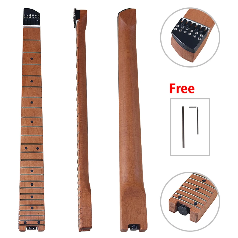 Electic Guitar Neck Headless Roasted Canada Maple 24 Frets 5.6cm Width DIY Guitar Part For 6 String Headless Guitars