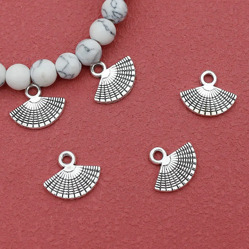 30pcs/Lot Vintage Chinese Folding Fan Small Metal Charms 13x11mm Tassel/Earring Danglers Bracelets Necklace Pendants DIY Jewelry