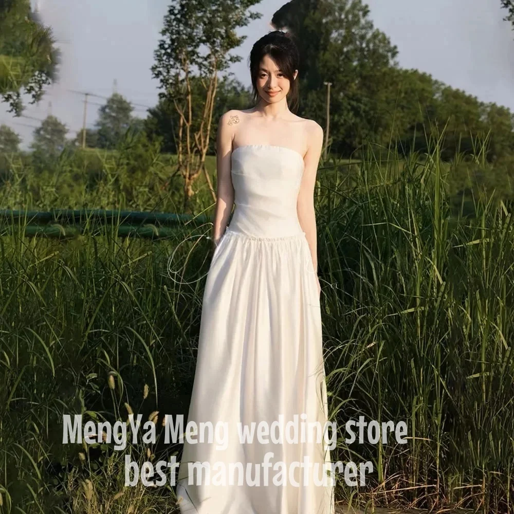 

ZHUISHU Simple Ivory Satin Strapless Pleat Wedding Dresses For Korea Photo shoot Bow Back Customized Wedding Photo shoot 웨딩드