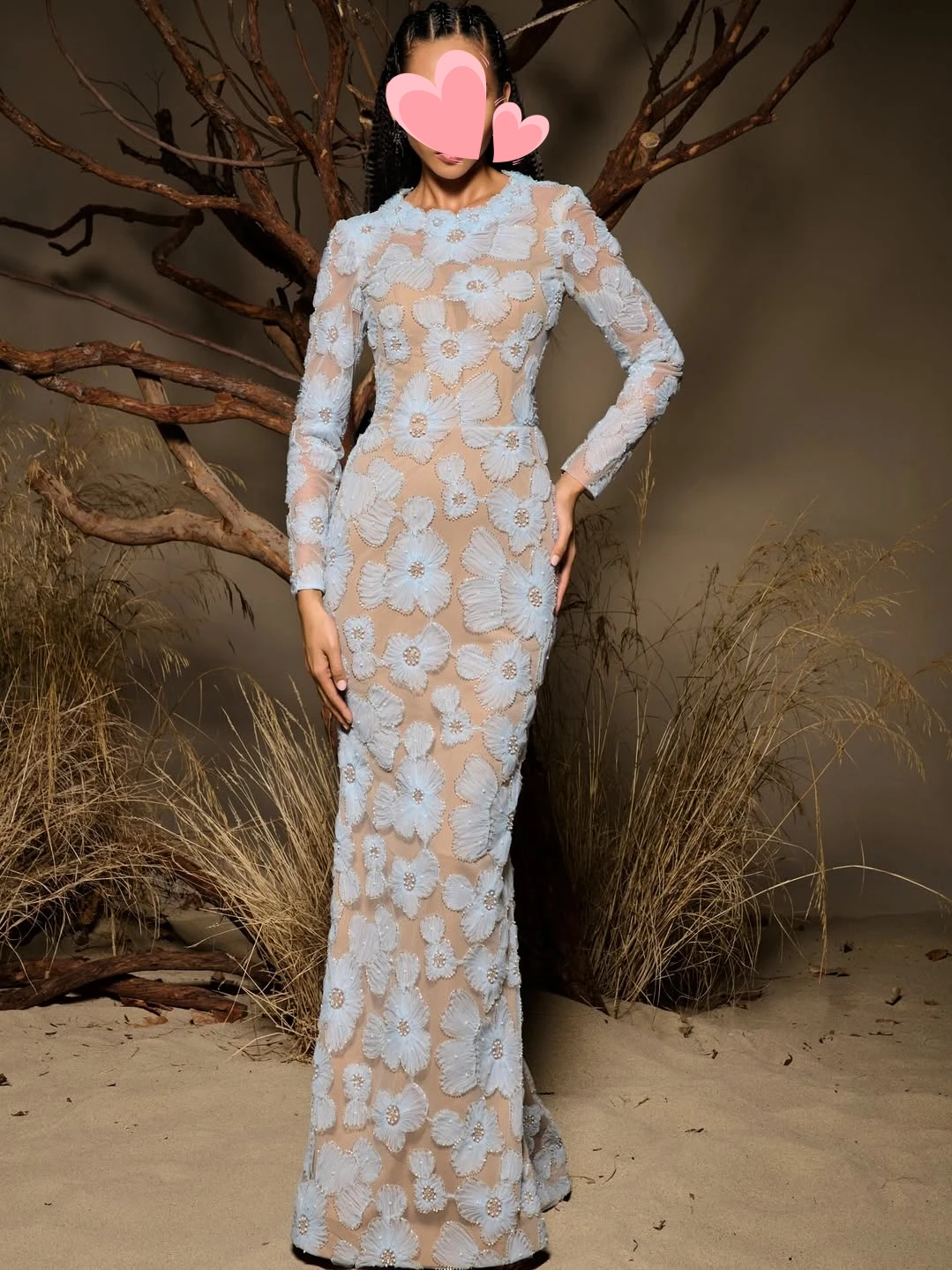 

Oisslec Dress Elegant Vintage Sweet Sexy Blue Flowers Beads Lace New Customize Formal Occasion Prom Dress Evening Party Gowns