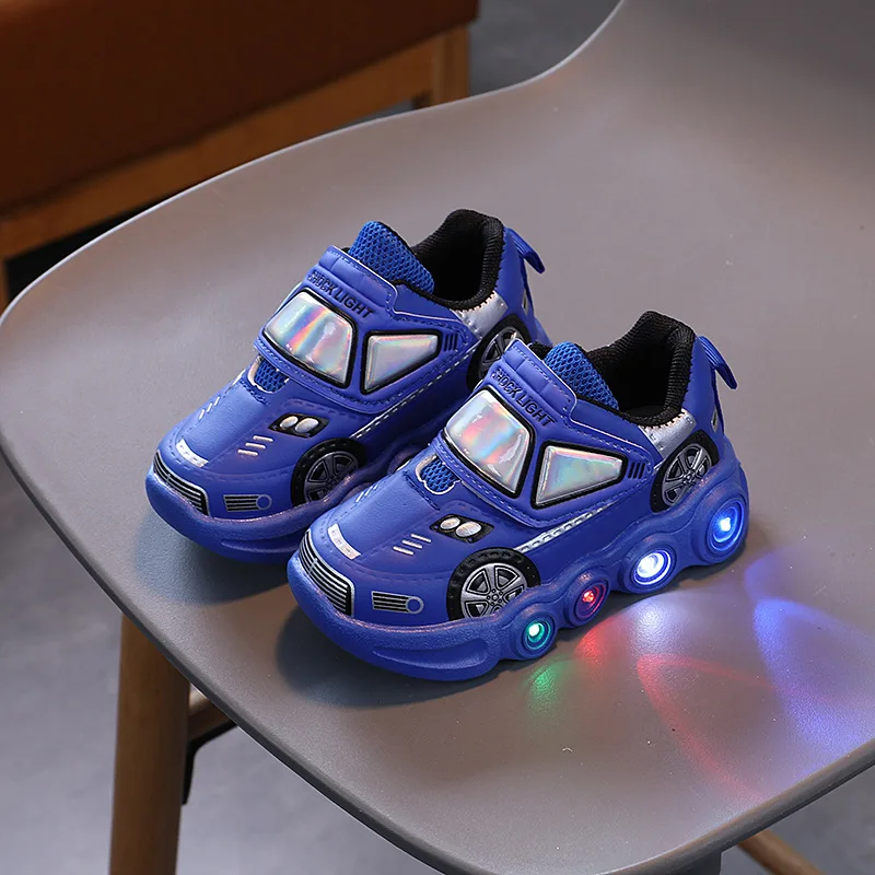 Autumn LED Light Shoes for Baby Boys Cartoon Car Children\'s Sports Shoes Wear Resistant Anti Slip Fashion Girls Sneakers