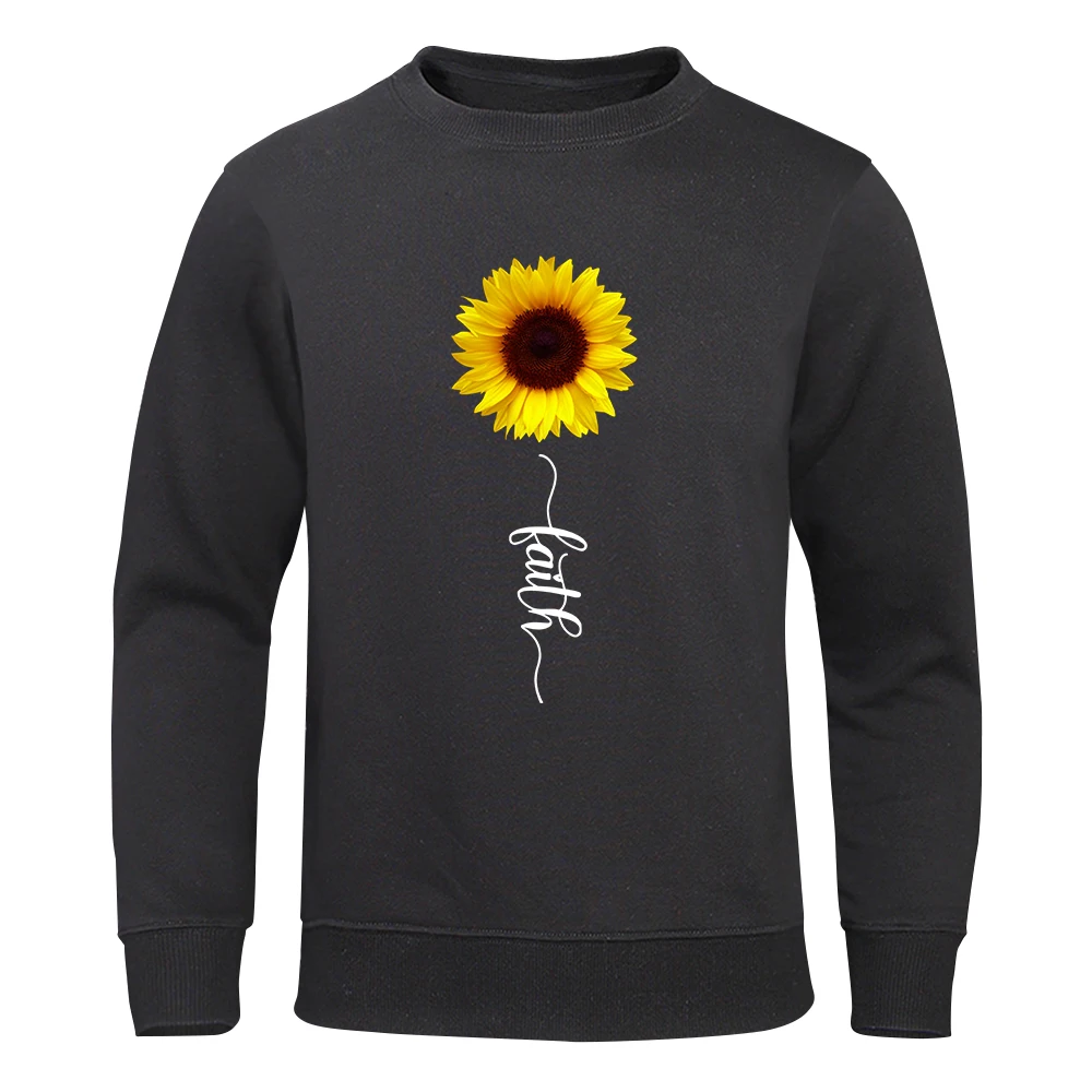 Yellow Sunflowers Printing Hoodies Man Harajuku Oversize Sweatshirt Warm Soft Crewneck Hoody Street Fleece New Clothing Male