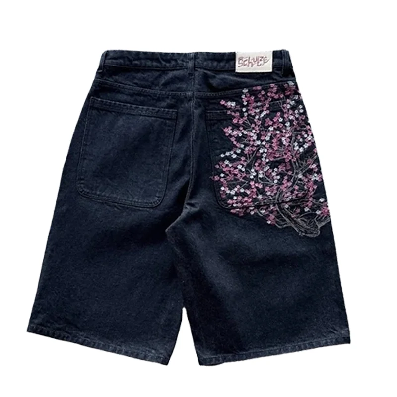 

Y2K мешковатые шорты 2000-х годов, винтажные джинсовые шорты с вышивкой сливового цвета, Harajuku, хип-хоп, мужские и женские новые баскетбольные шорты, уличная одежда