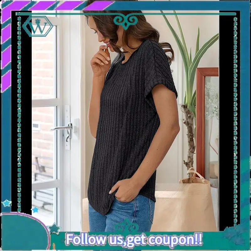 

A09P Women Shirts Summer Sweaters Short Sleeve Tunic Tops Dressy Casual Knit Blouses