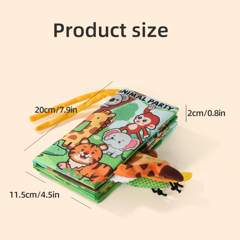 Morbido libro per bambini 6 pagine Libro in stoffa con coda per feste di animali Può morso Suono di bruciature Giocattoli per bambini Regalo di compleanno