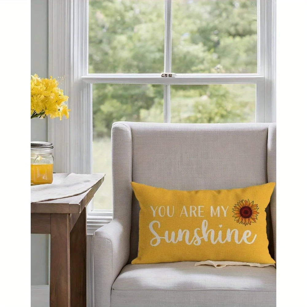 1pc You Are My Sunshine Sunflower Pillow Cover,Suitable for Sofa, Bedroom, Living Room, Balcony, Sweet Gift for Sunshine Lovers.