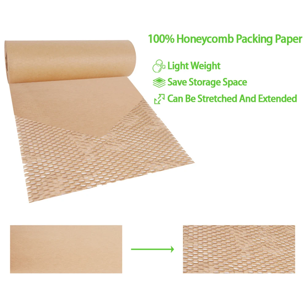 Papel de embalaje de panal de abeja, 10m, alternativa sostenible al envoltorio de burbujas con 6 pegatinas delicadas, Material de embalaje Biodegradable