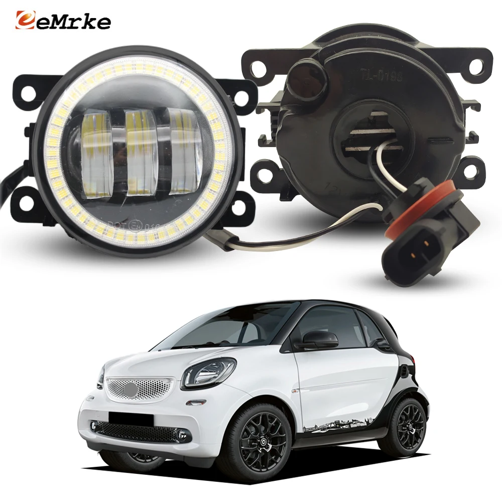 OEM Style Halogen, LED Fog Lights With Angel Eye DRL Daylight for For Smart Fortwo Forfour 453 2014-2019 Left & Right Side