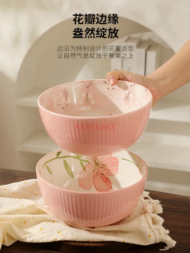 8-inch ceramic soup bowl for home use, large capacity instant noodle bowl, dedicated to microwave oven