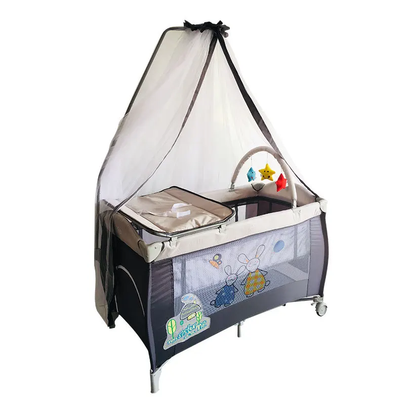 Crib Wholesale Bed Midbed Foldable Portable Baby Bed Baby Care Table Diaper Table with Mosquito Net