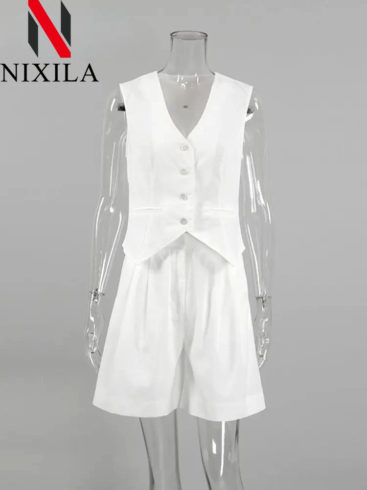 Novità in estate gilet di cotone set corti canottiera casual senza maniche pantaloncini set da 2 pezzi set da donna set di pantaloni bianchi da donna da ufficio