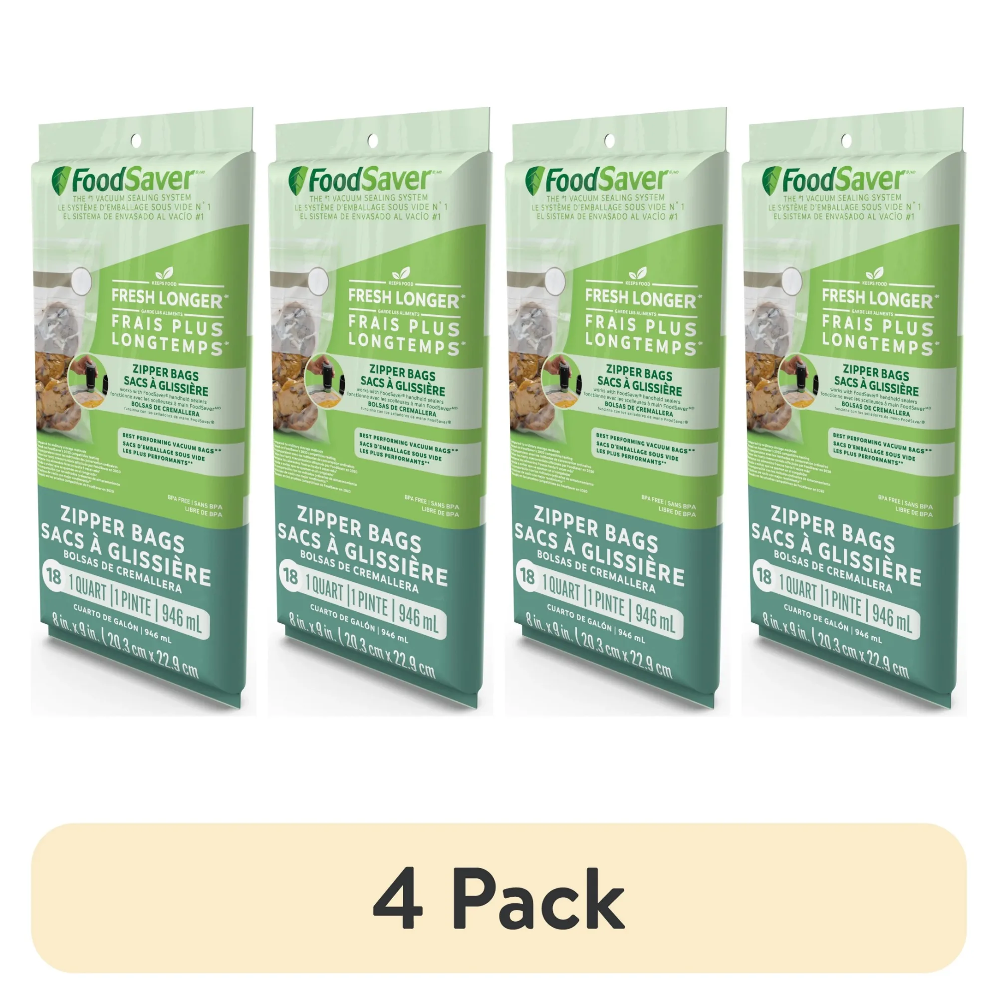 

(4 pack) Vacuum Seal Zipper Bags, 1 Quart, 18 Count