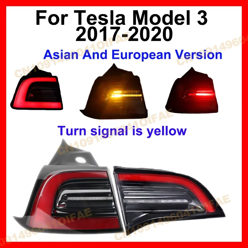 

Led Tail Lights For Tesla Model 3 2017-2020 Rear Lamp Yellow Turn Signal Light Stop Brake Lamp Driving Fog Lamp Car Accessories