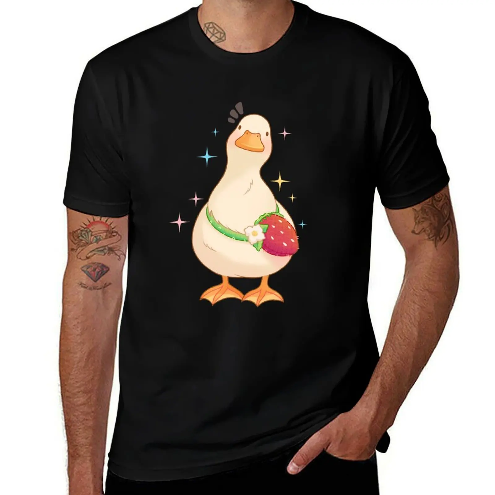 

duck with strawberry bag T-Shirt Anime t-shirt Man t-shirt croswit shirt man clothing for men