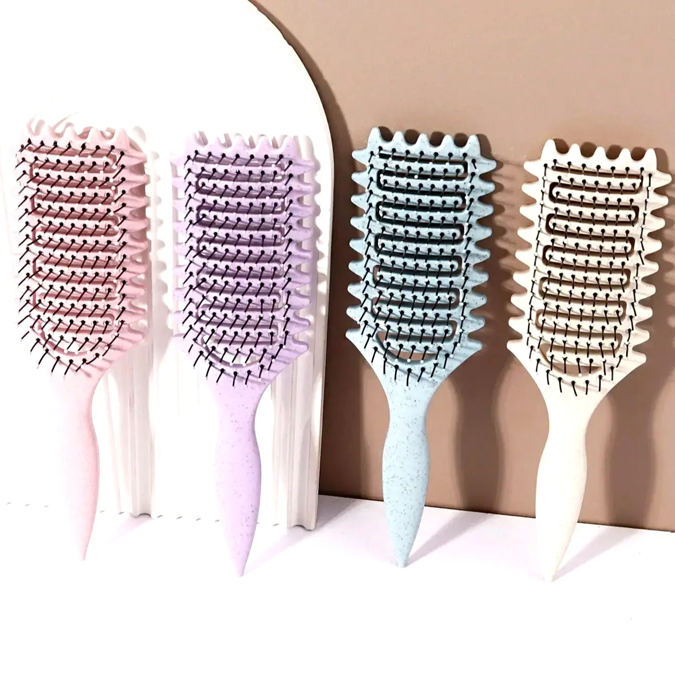 Curling Styling Brush - Hollow Massage Comb, Nylon Mane, ABS Plastic Handle, Comfortable Grip Special for Real Hair Wigs
