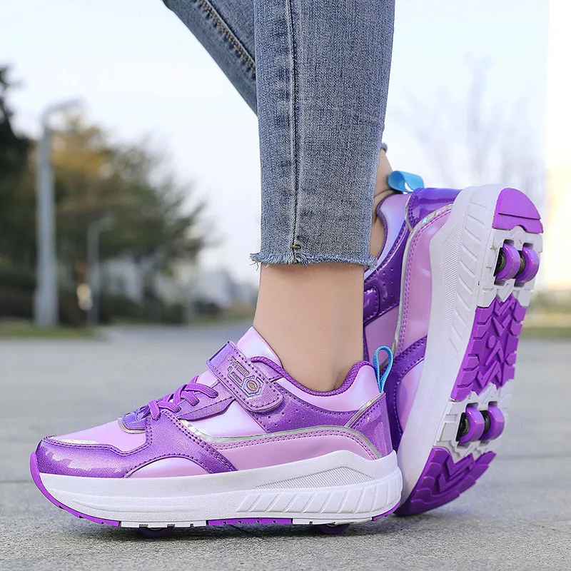 Kids 4-Wheel Roller Skates Shoes Sneakers for Boy and Girls Outdoor Sport Skating Skates Shoes with Wheels