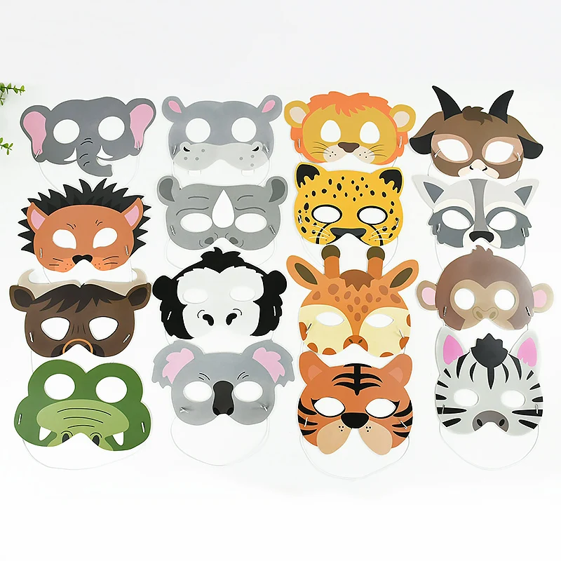 

16pcs Animal Mask Cartoon Animal Tiger Lion Elephant Giraffe Kids Masks Costume Zoo Jungle Mask Halloween Party Dress Up Decor