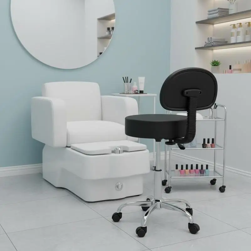 

Rolling Stool with Back Support and Wheels, 450 LBS Weight Capacity Round Rolling Stool Chair, Height Adjustable Thickened PU Leather Swivel Stool for Salon, Spa, Massage, Tattoo, Clinic, Black
