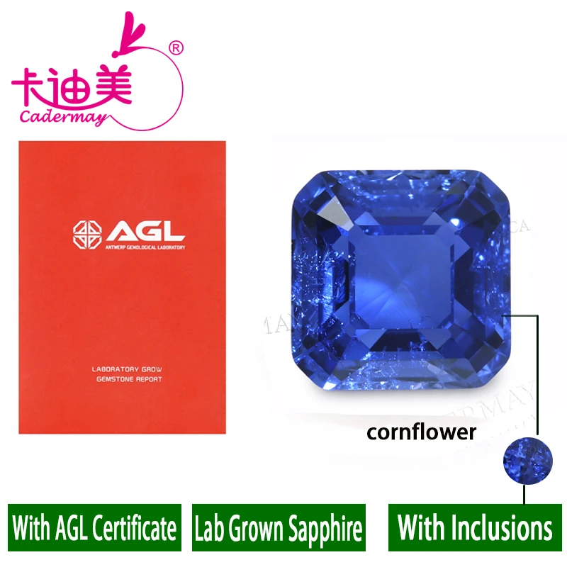 CADERMAY Cornflower Royal Blue Lab Grown Sapphire With Inclusions Loose Stone Octagonal Shape Inlaid Fine Jewelry Making