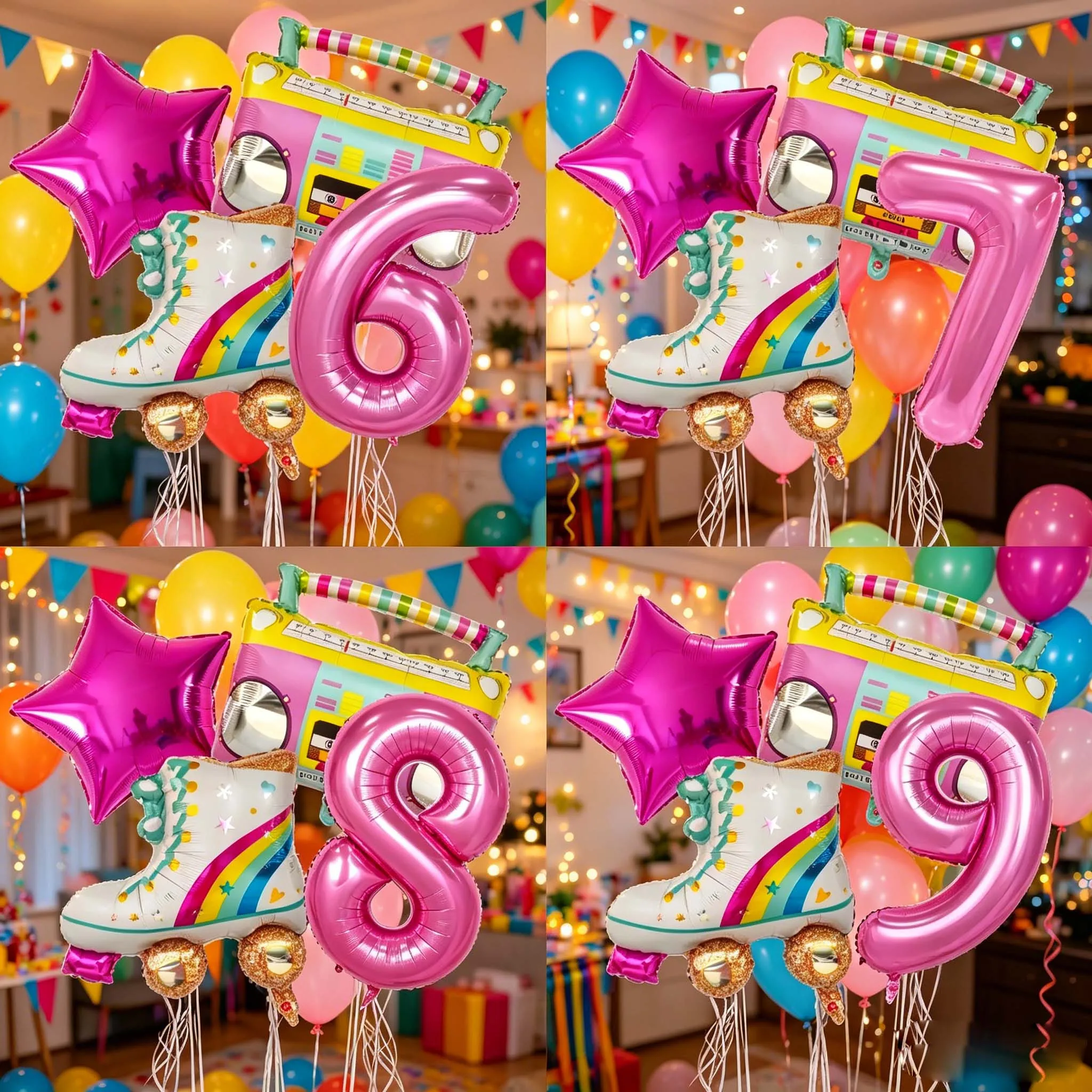 4pcs 32inch Number Balloon Radio Skates Shape Balloon Inflatable Toy for Kids Fun Educational Party