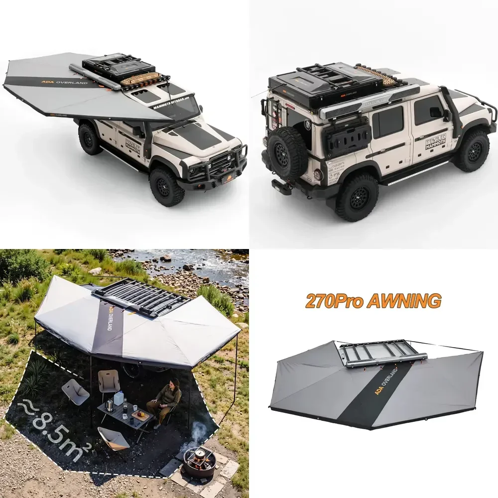 Overland Summer Free Standing Pickup Side Awning Tent 270 Degree Aluminum Frame with UV Protection for