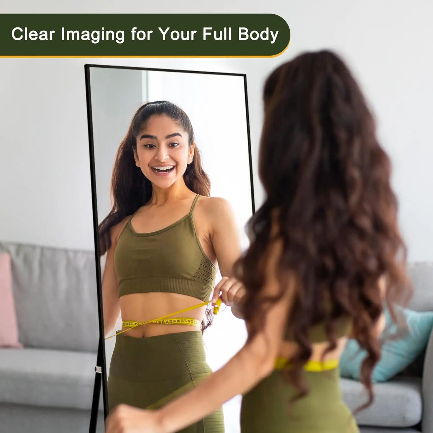 Full Length Mirror with Stand, 56"x19" Aluminum Alloy Frame Floor Mirror, Black, Shatter-Proof Glass - Free Standing, Leaning