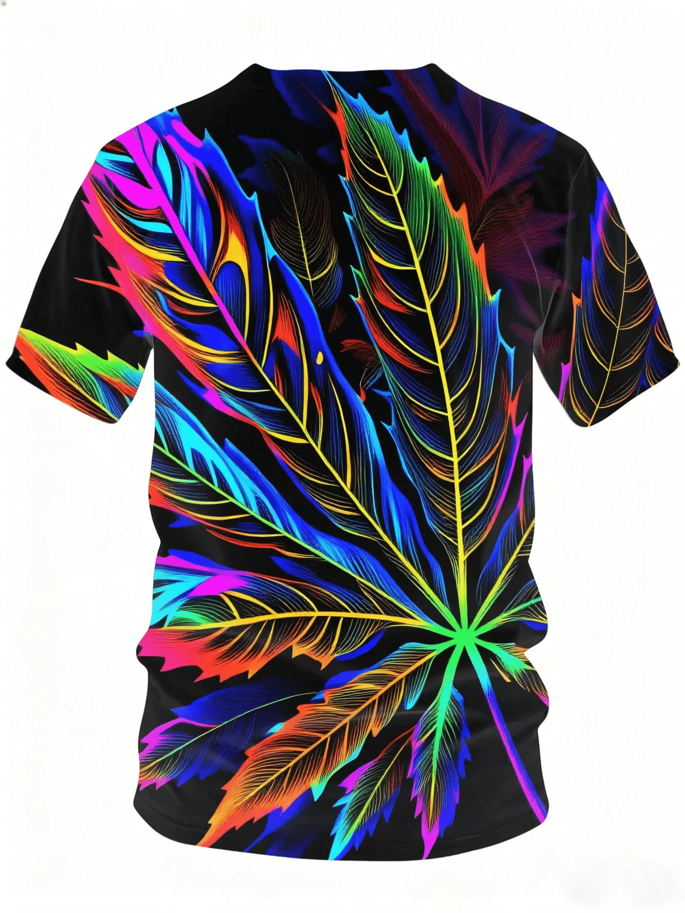 Men's T-Shirt Colorful Neon Leaf Print Round Neck Short Sleeve Trend Streetwear Design Loose Summer Daily Casual Mens Clothing