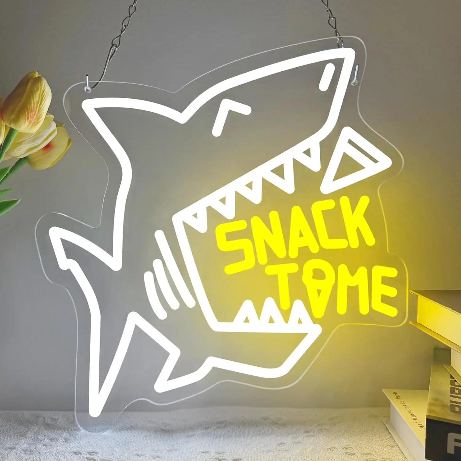 Cute Shark Snack Time LED Neon Sign USB Powered Neon Light, Kid Bedroom Game Room Wall Art Decor, Christmas New Year Gift