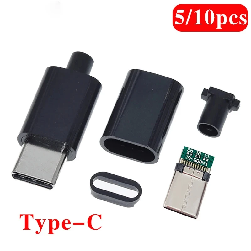 10Pcs TYPE C USB 3.1 24 Pin Male Plug Welding Connector Adapter with Housing Type-C Charging Plugs Data Cable Accessories Repair