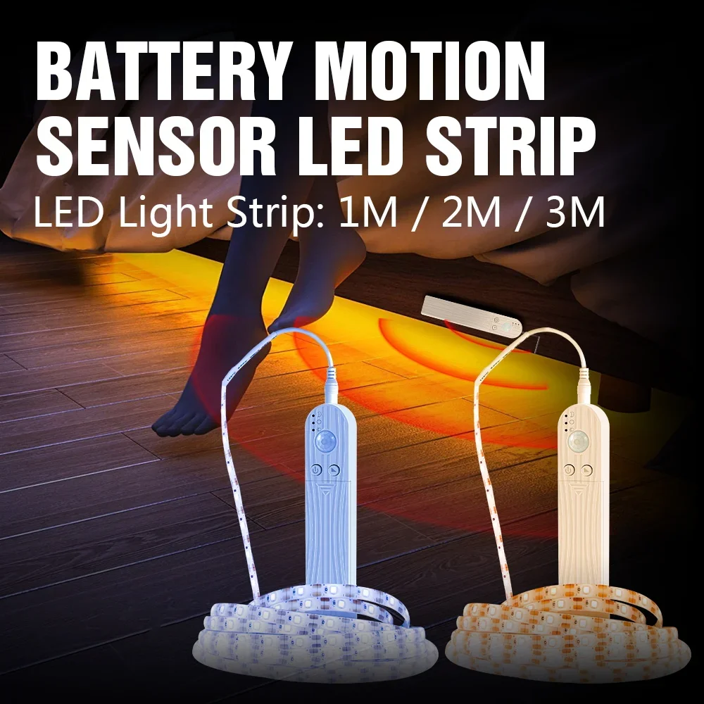 

LED Strip Lights Kitchen Cabinet Lamp PIR Motion Sensor Flexible LED Tape Diode Indoor Decor TV Backlight Ribbon Warm/Cold White