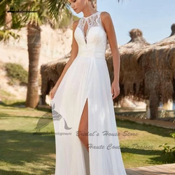 Lakshmigown Vintage rückenfreie Strandhochzeitskleider mit seitlichem Schlitz 2024, Vestidos Civil Boho Brautkleider nach Maß