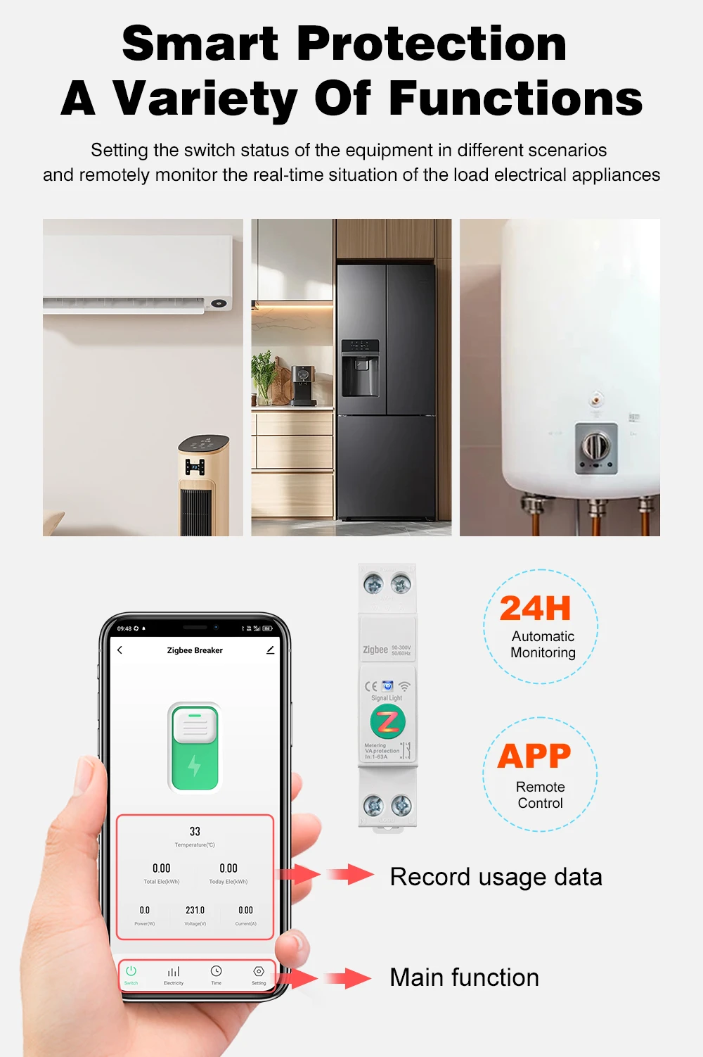 WiFi/Zigbee MCB Intelligenter Leistungsschalter mit Überstrom- und Unterspannungsschutz, Energiemessung 1-63A 1P+N Smart Life Google Alexa – Detail 11