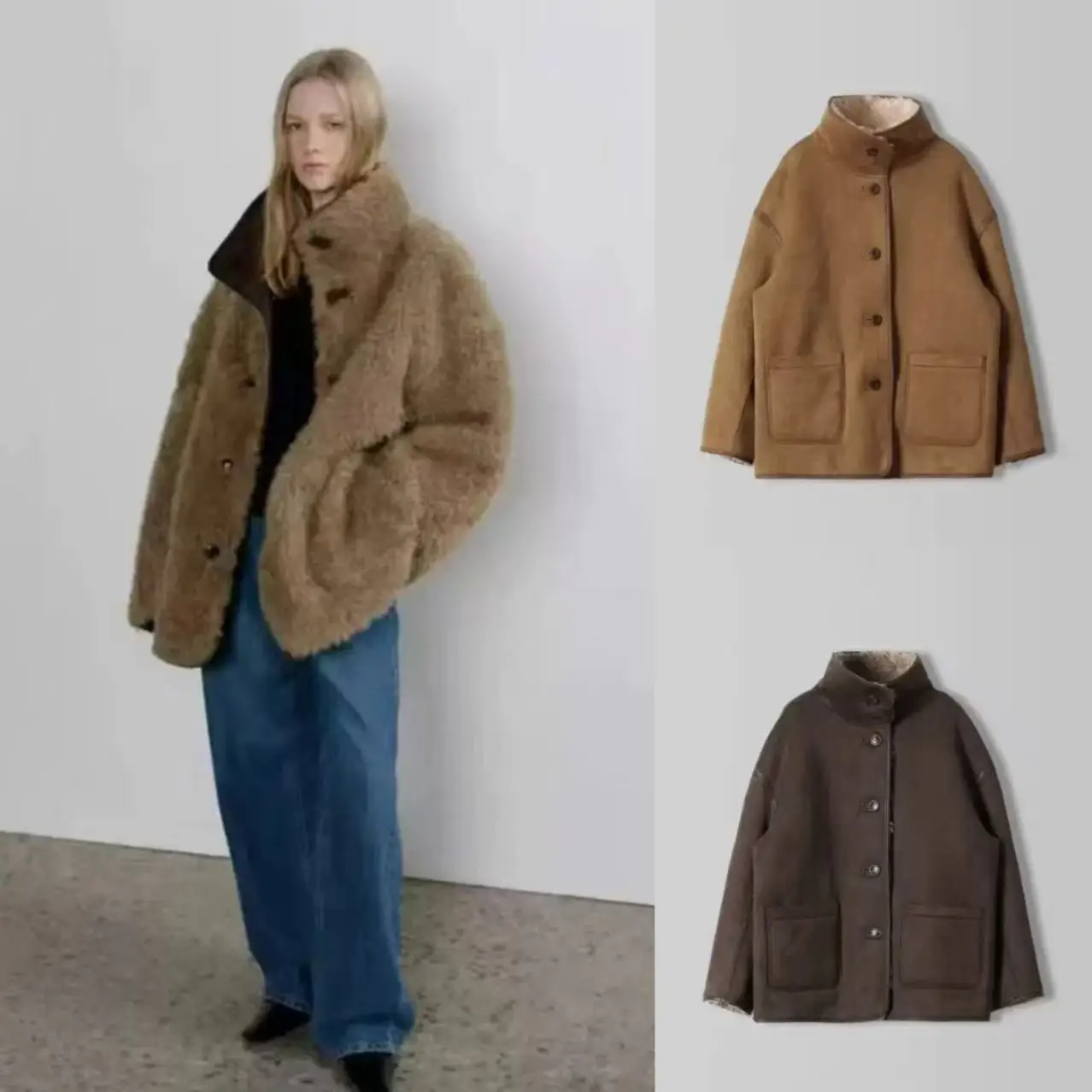 

East Gate Ретро модный воротник-стойка с одной пуговицей, двусторонняя кожаная меховая интегрированная теплая свободная верхняя одежда