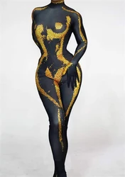 Women Gold Silver Rhinestone Shinning Stretch Dance Jumpsuits 2025 New Pole Hot Drilling Singer Groop Drag Costumes