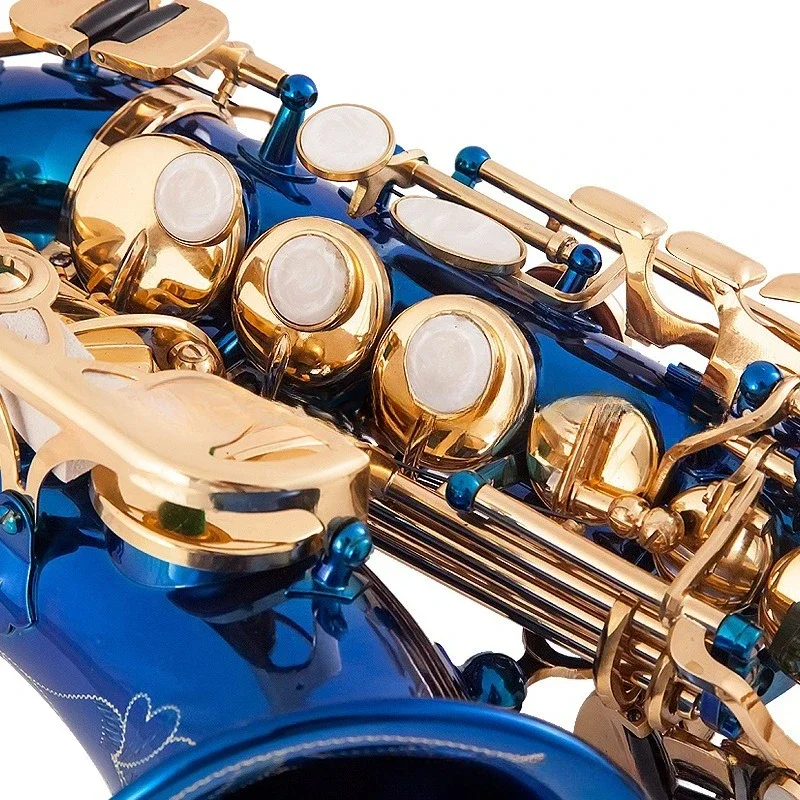 Adult Saxophone, B Flat  Elbow Treble Saxophone Blue Body Gold Key Elbow Treble Saxophone