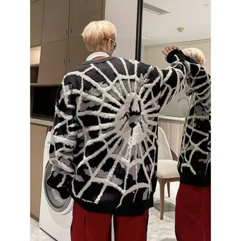 Y2K fashion High street spider jacquard men knitted sweater American autumn and winter Goth Harajuku pullover trendy sportswear - Image 3