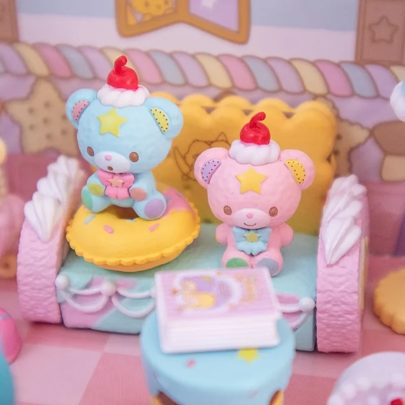 Rement Miniature Scene Sanrio Twin Stars Pink Candy House Model Desktop Ornament Blind Box Cute Anime Figurine Collectible Toy